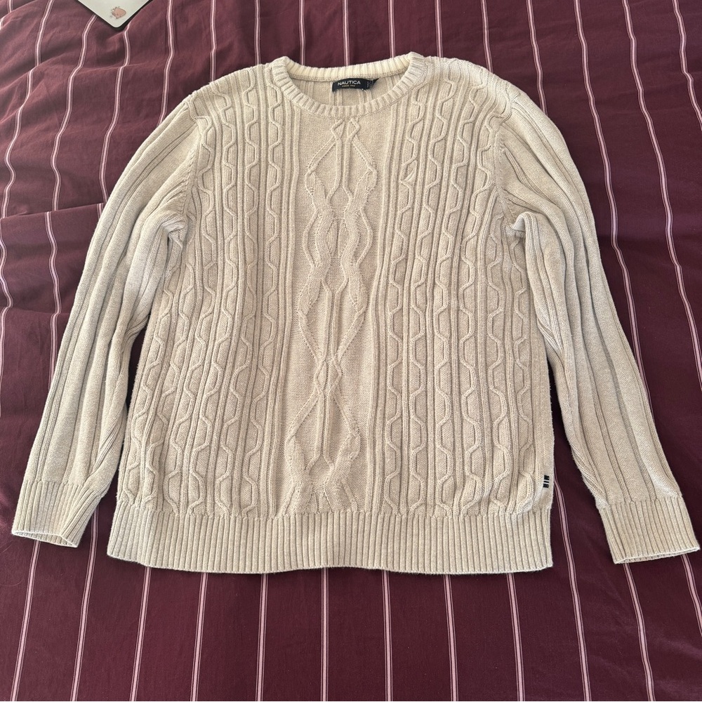 100% Cotton Cable Knit Cream Sweater | Nautica | XL
